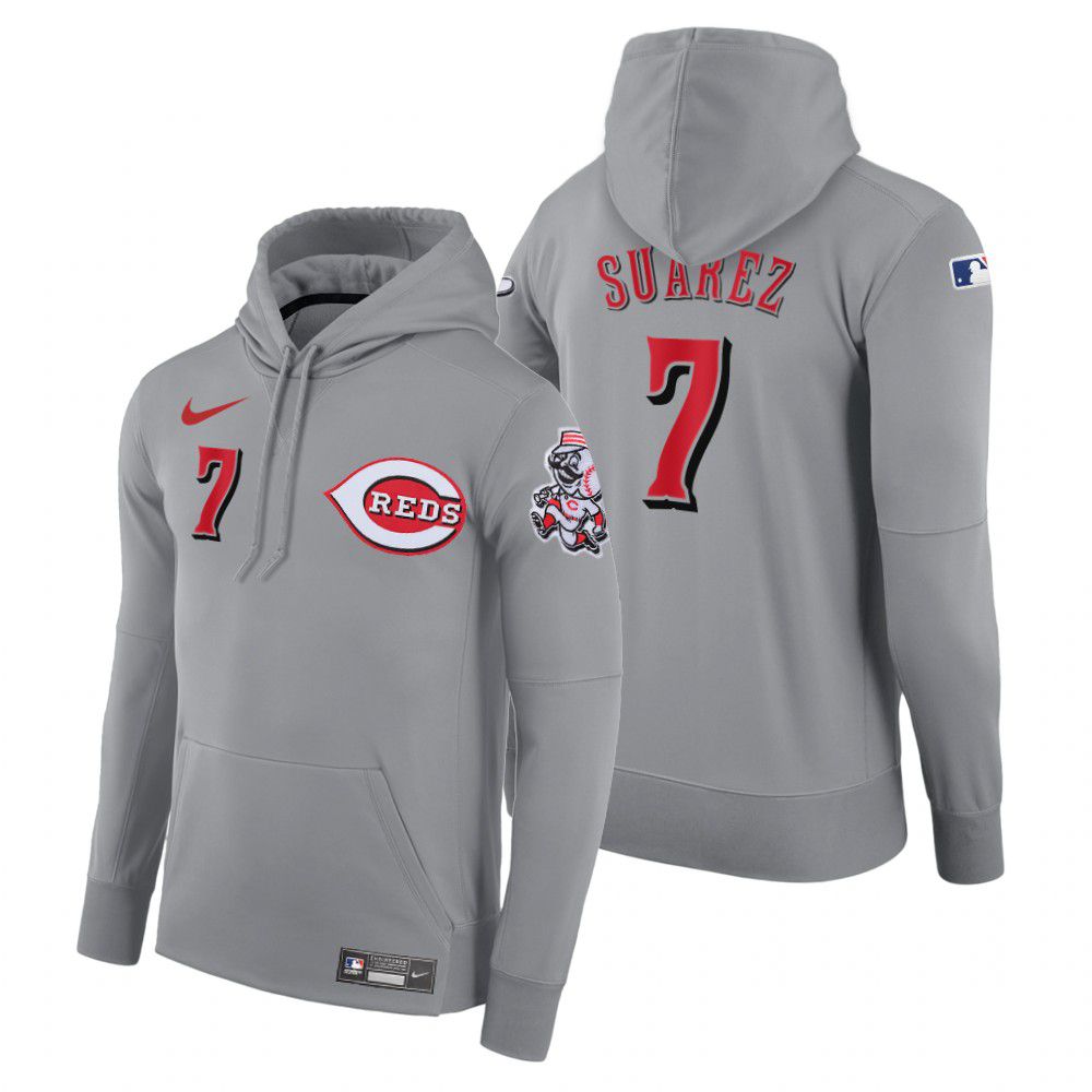 Men Cincinnati Reds #7 Suarez gray road hoodie 2021 MLB Nike Jerseys->cincinnati reds->MLB Jersey